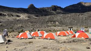 High-altitude campsite setup on Kilimanjaro Northern slopes