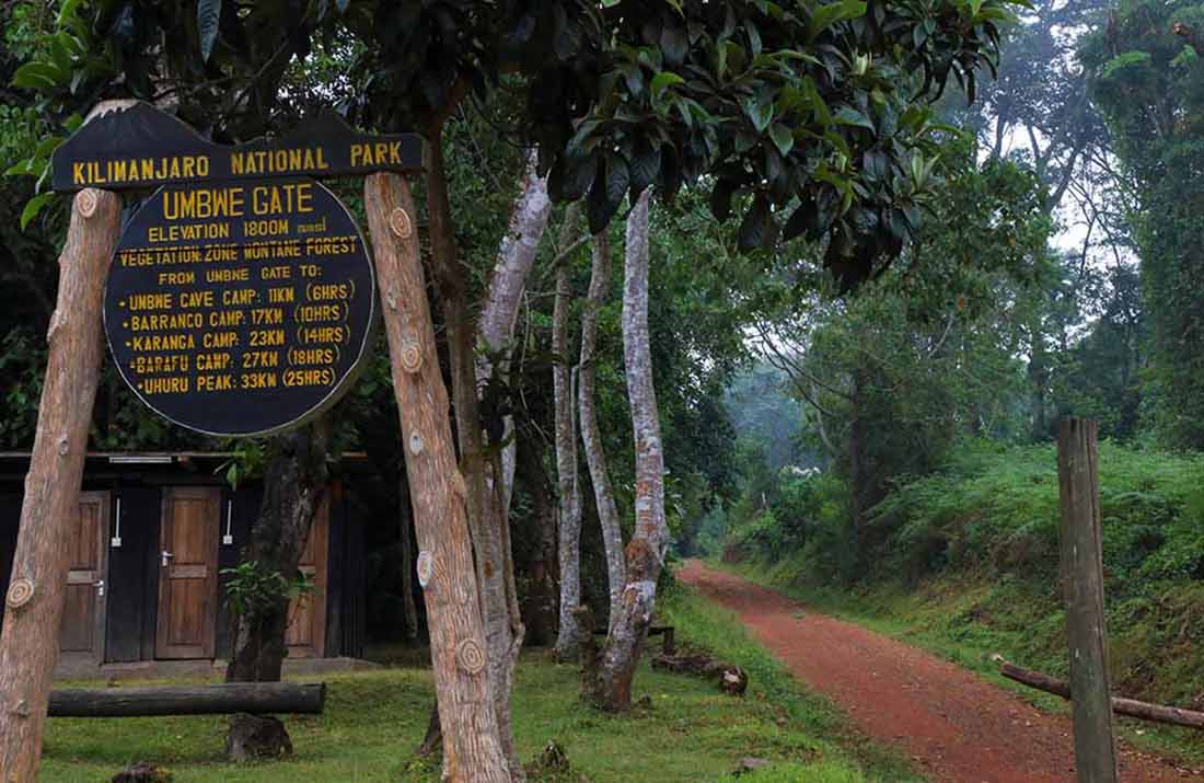 Trekkers registering at the quiet Umbwe Gate for the steep Mount Kilimanjaro climbing tour